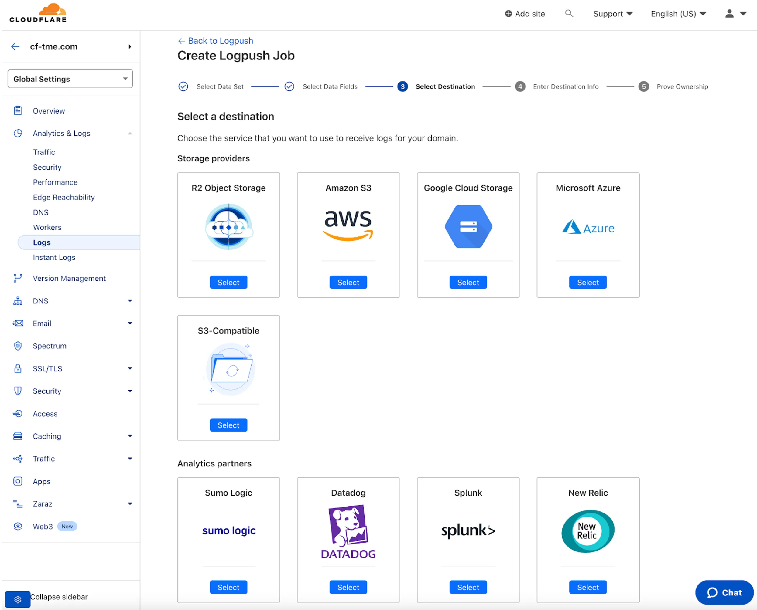 图 8：Cloudflare Logpush 将日志导出到外部目标