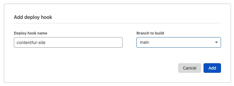 在 Cloudflare 仪表板上选择 Deploy Hook 名称和要构建的分支