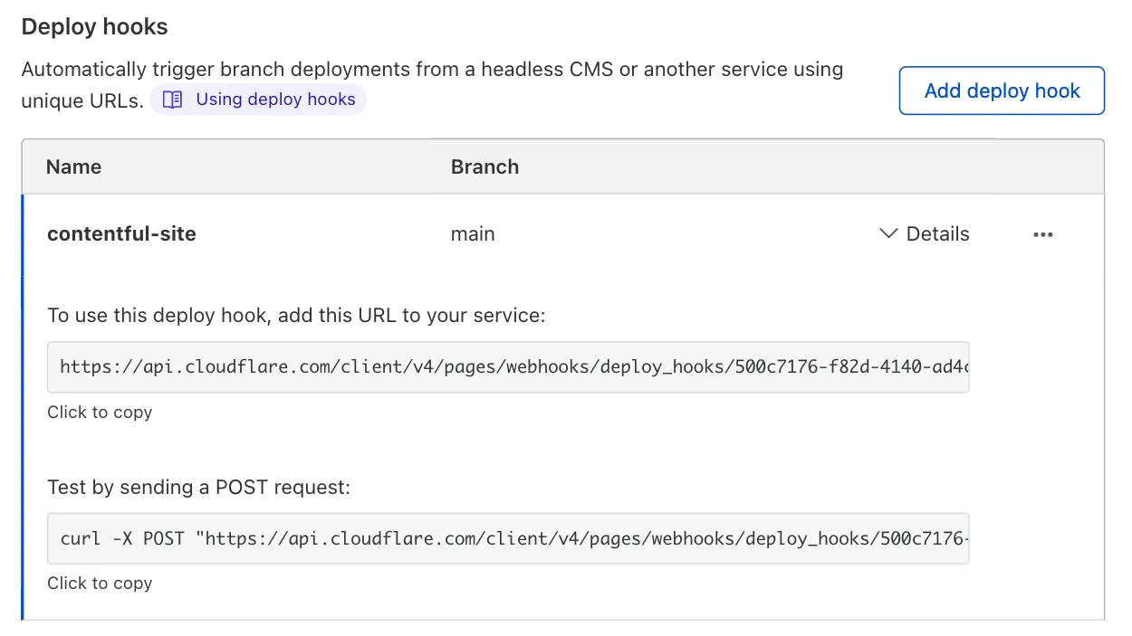 查看 Deploy Hook 新生成的唯一 URL
