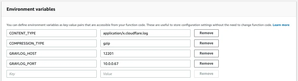 所需 Graylog 环境变量列表