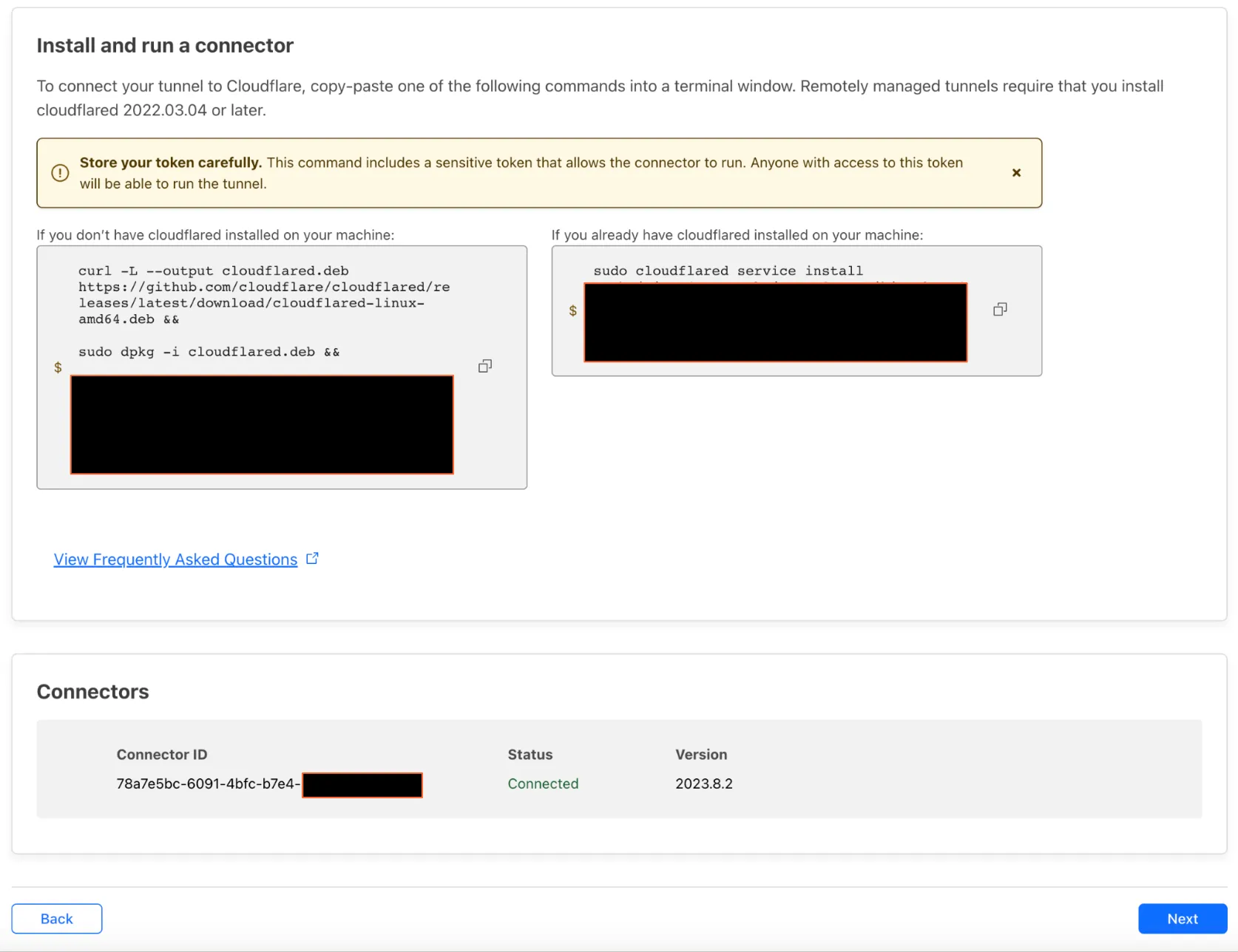 配置成功后，Cloudflare 会在仪表板中显示连接器以及与 Cloudflare 网络的连接状态。