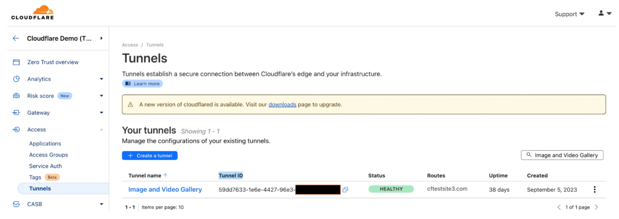 Cloudflare 提供已部署隧道的运行状况状态。