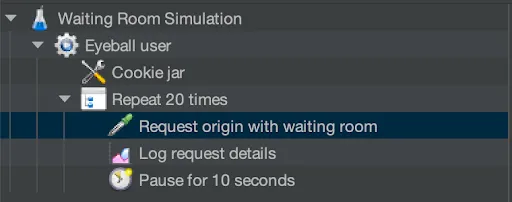 在 Waiting Room Simulation 面板中选择 Request origin with waiting room