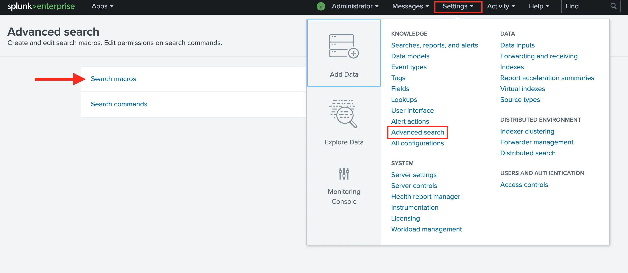Splunk 界面突出显示 Apps 菜单和 Manage Apps 选项以及 Enable Acceleration 复选框