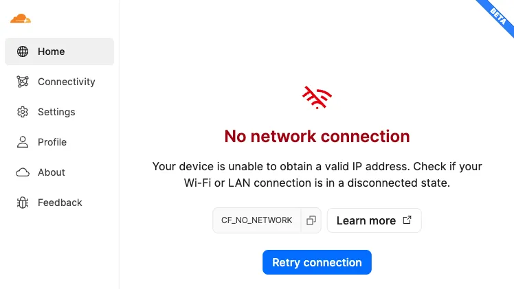Cloudflare One Client GUI 中的错误消息示例